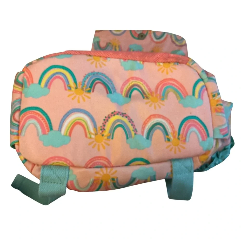 Matilda Jane Rainbow Sun Pink Teal Pom Pom Tassel‎ Drawstring Backpack Bag